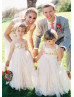 Champagne Sequin Ivory Tulle Knee Length Flower Girl Dress 